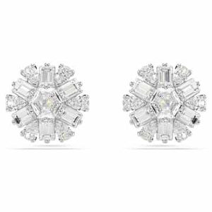 SELF SERVICE: IDYLLIA:EARRING STUDS WHITE/RHODIUM