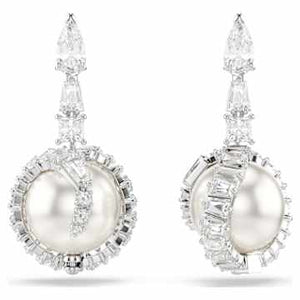 SNAKE:EARRING PEARL WHITE/RHODIUM