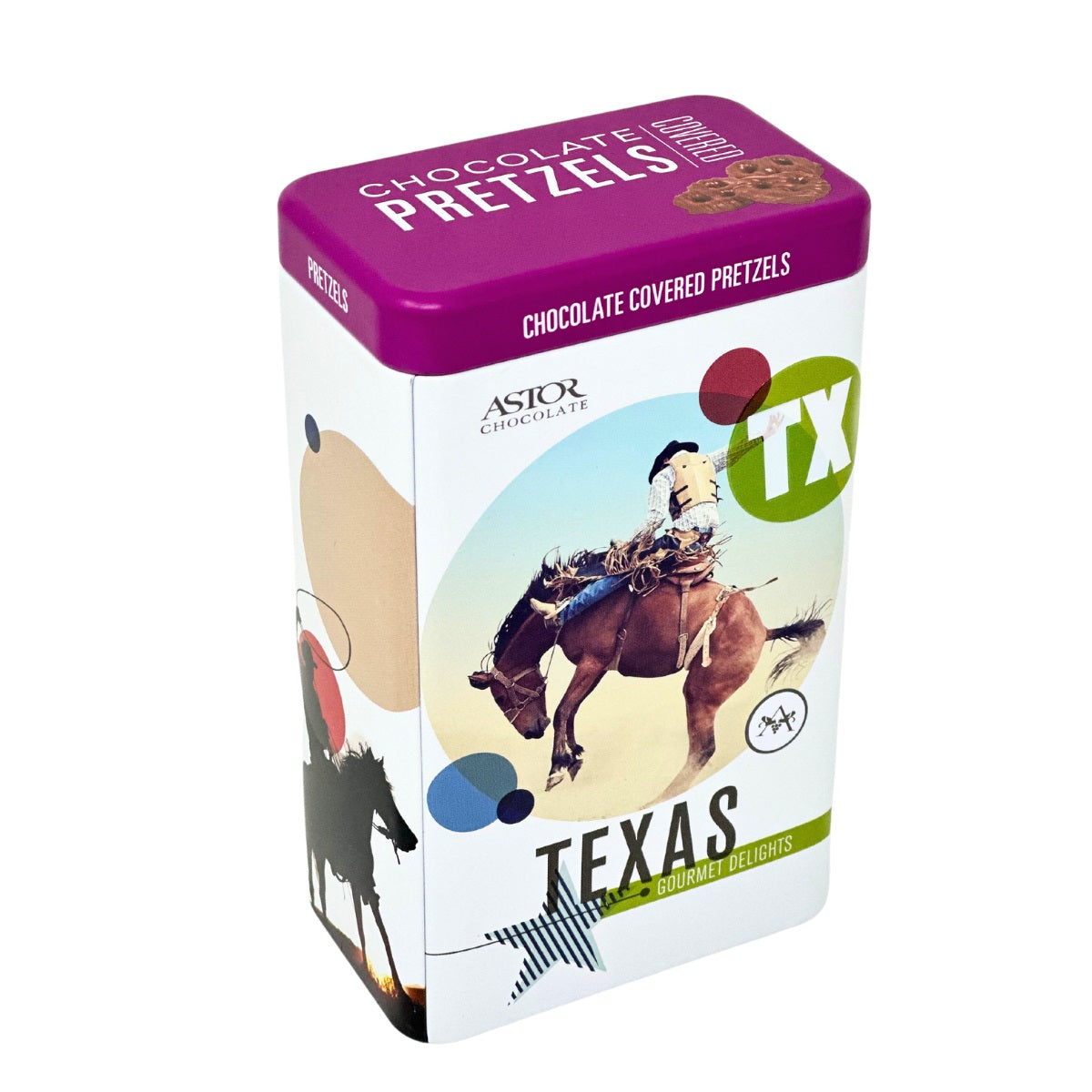 Texas Snack Tin with Chocolate Covered Pretzels